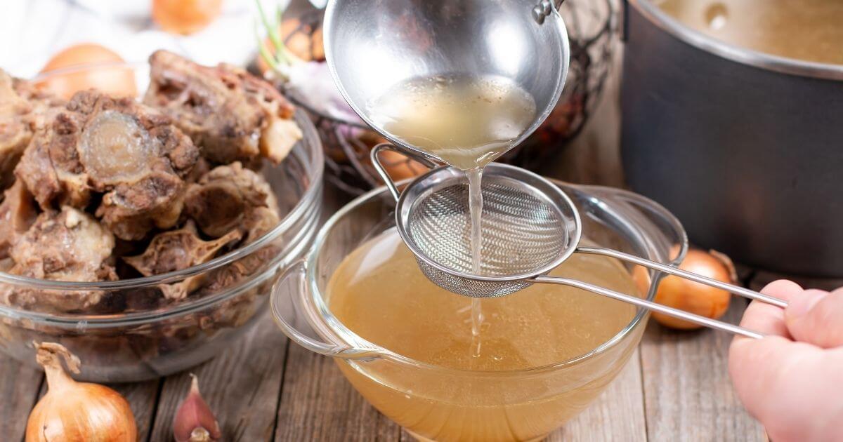 Bone broth, a nutrient-rich food often used to support gut health
