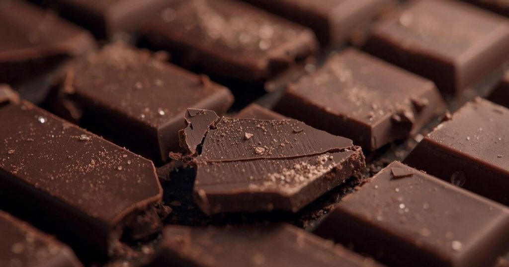 Close-up of broken dark chocolate