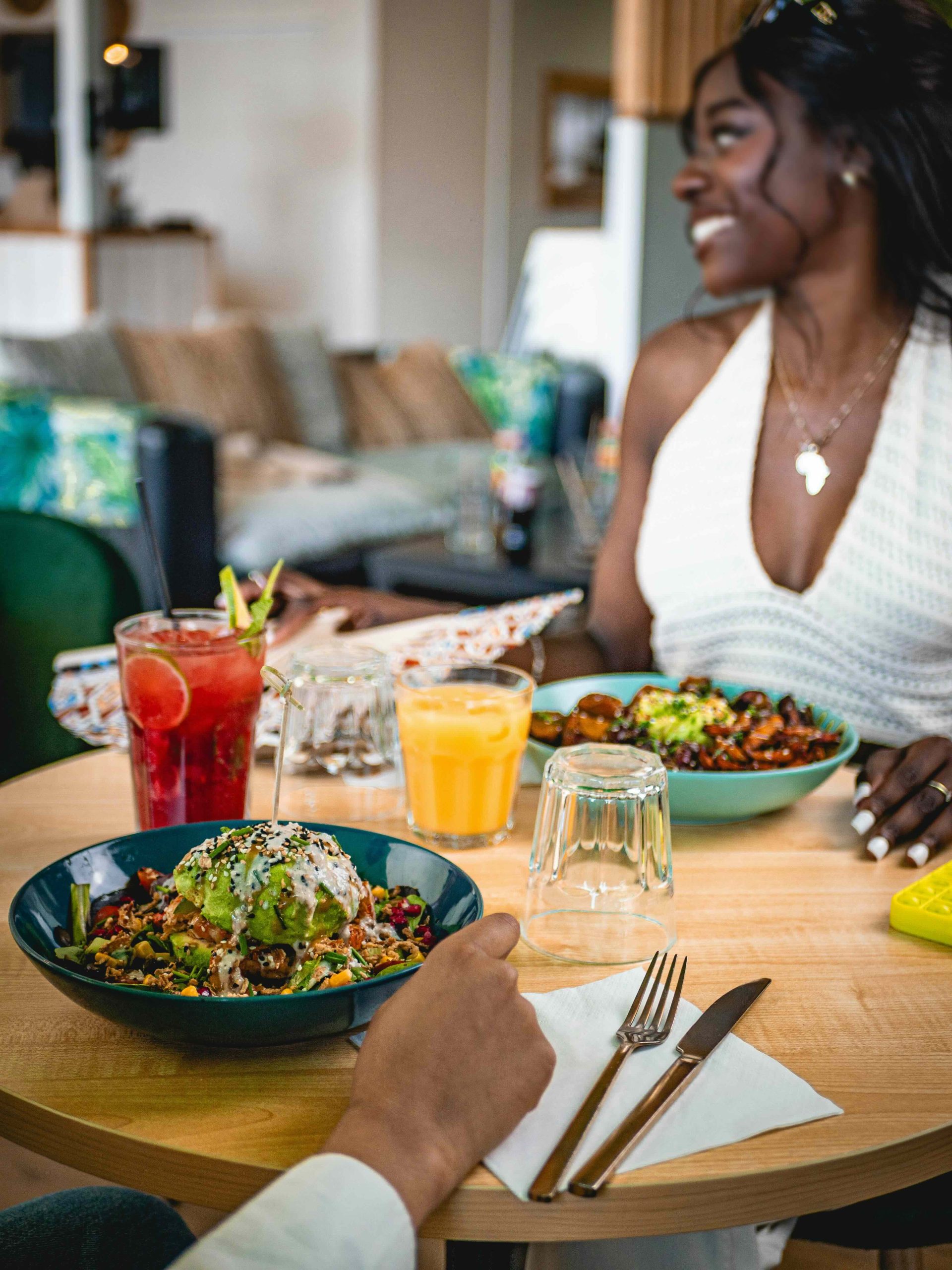 A colorful bowl of salad or grain bowl with vegetables
