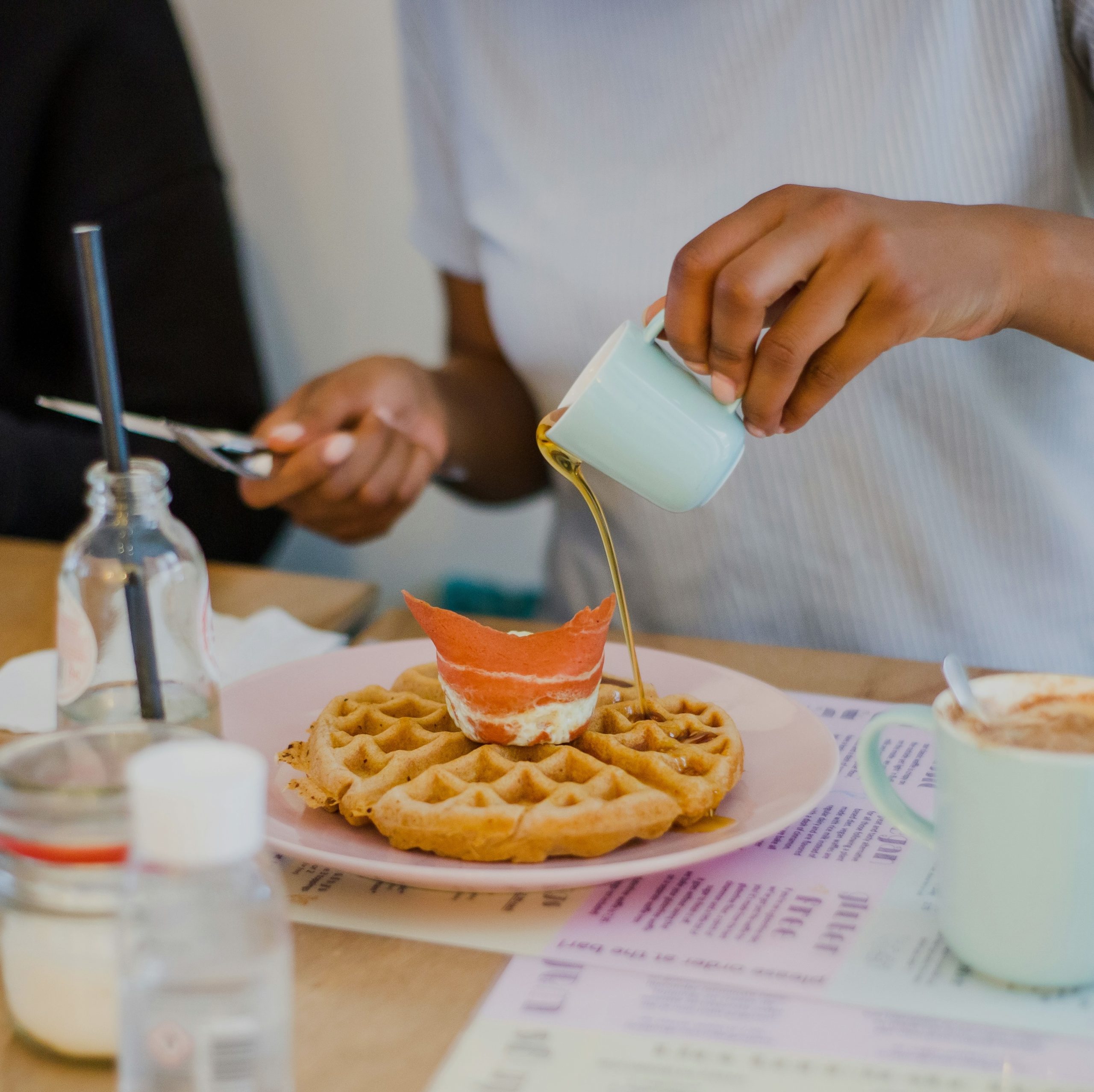 A belgian waffle on a plate
