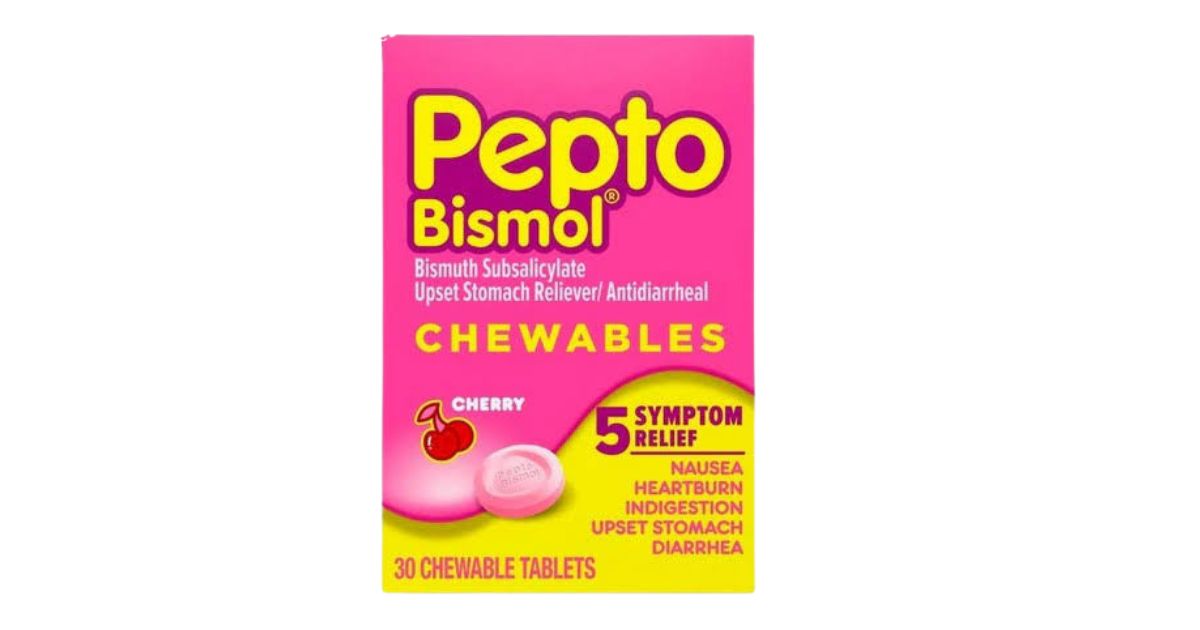 Box of bismuth subsalicylate chewable tablets used to treat Hydrogen Sulphide SIBO